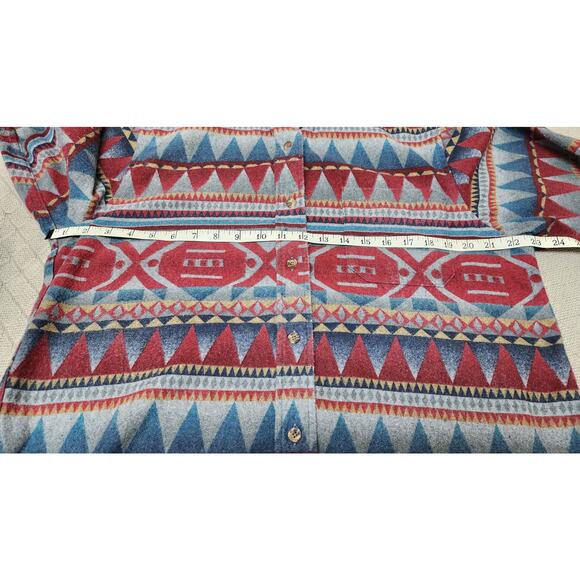 Vintage 1990 LL Bean Red Blue Aztec Button Up Long Sleeve Shirt Woman's Medium - Picture 4 of 9